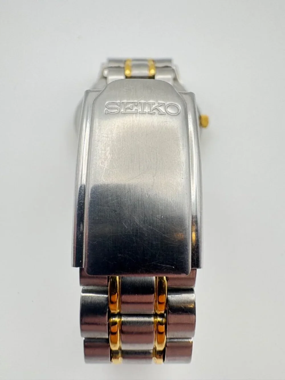 Seiko Sports 50 Two Tone Men Watch Black Dial Day Date Quartz 7N43-9A00